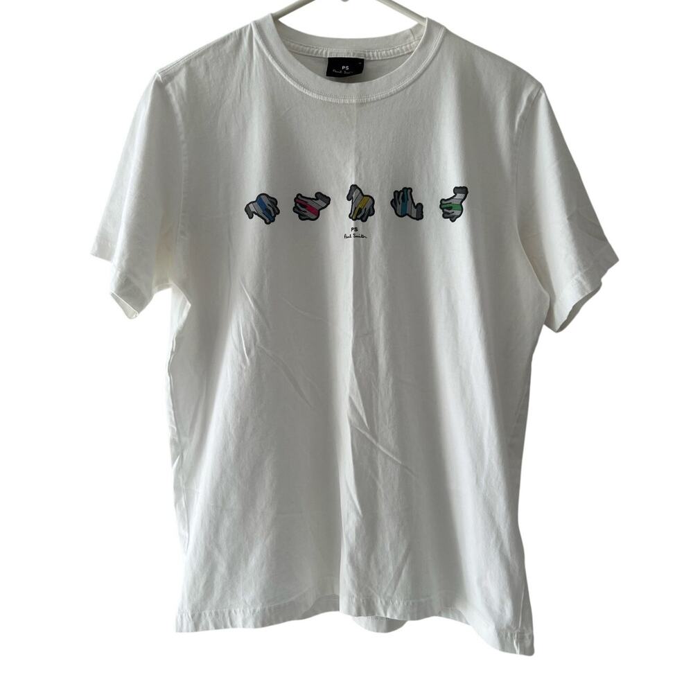 PAUL SMITH MEN'S REG T SHIRT Repeating ZEBRA COTTON - White - Medium NWOT
